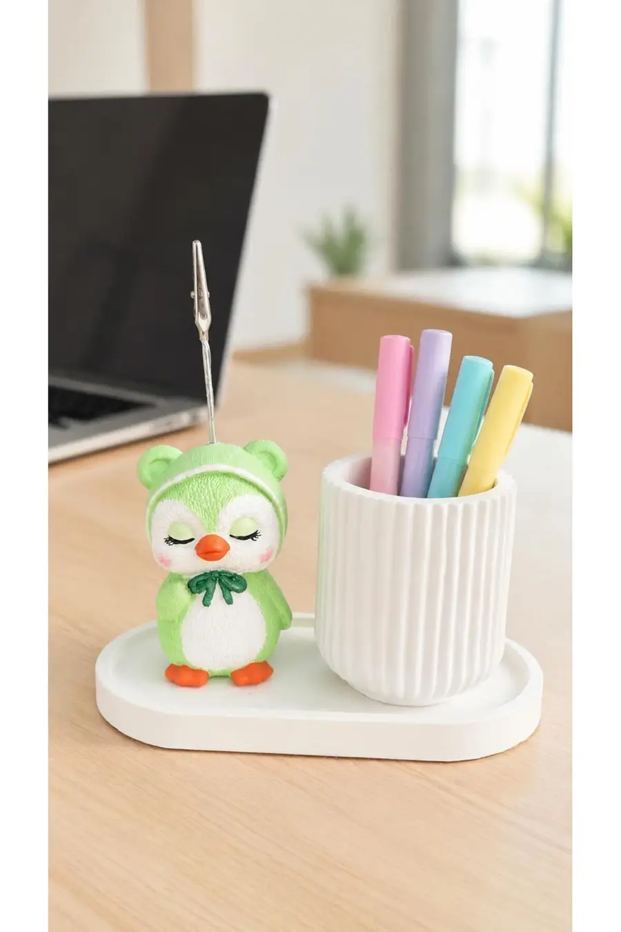 Sevimli Büyük Penguen Temalı Notluk, Kalemlik Seti - 3 Parça Masaüstü Düzenleyici Organizer Seti - 1. görsel