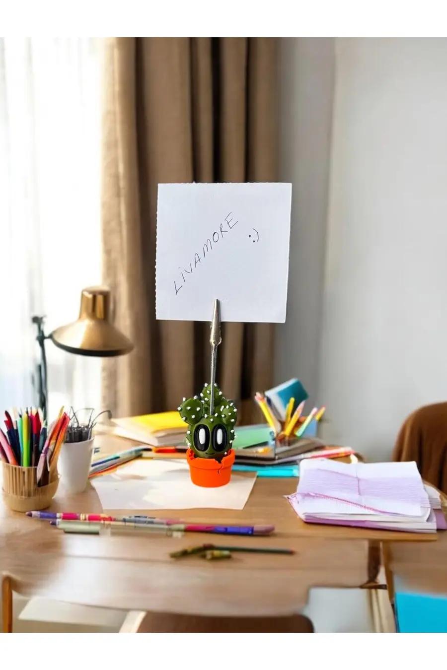 Sevimli Kaktüs Temalı Masaüstü Hediyelik Masaüstü Organizer Fotoğraf ve Not Tutucu - 1. görsel