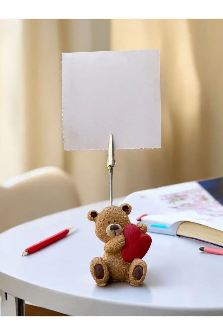 Sevimli Kalp Kucaklayan Ayı Fotoğraf Not Tutacağı Ofis Masası Tutucu Hediyelik Tutacak - 1. görsel