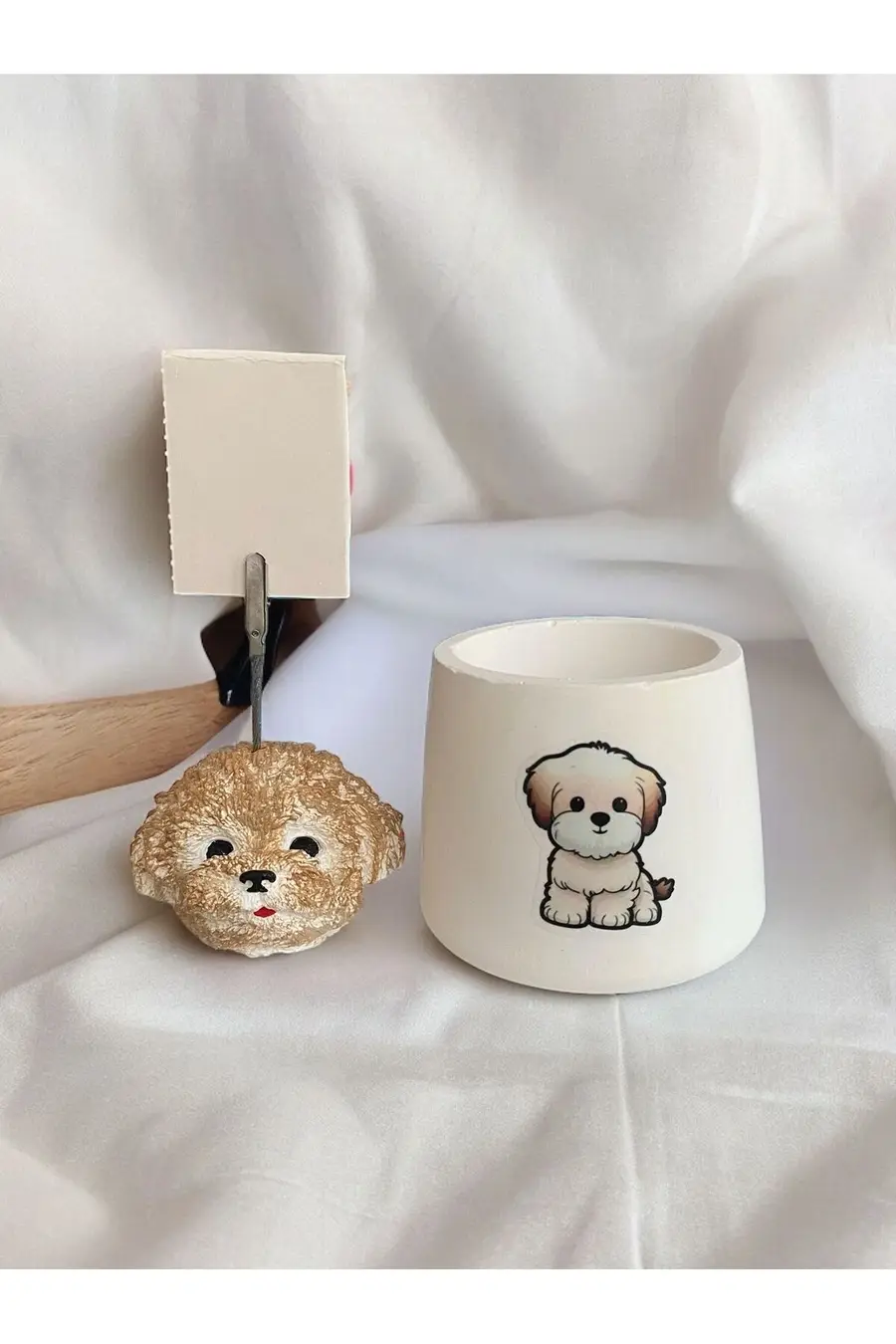 Sevimli Poodle Köpek Temalı kalemlik Saksı ve Not Tutucu Seti - 1. görsel
