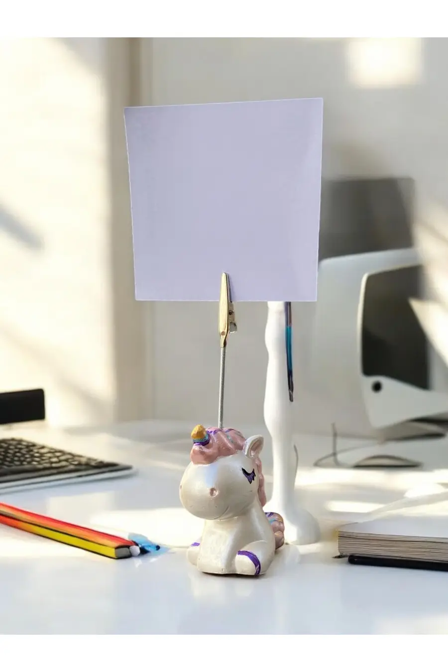Sevimli Sedef Unicorn Fotoğraf Not Tuacağı Hediyelik Not Tutucu - 1. görsel