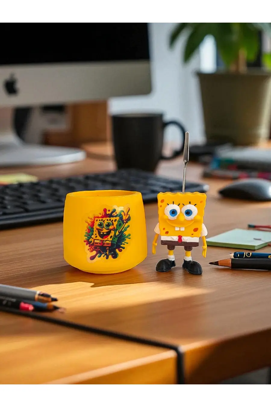Sevimli Sünger Bob (Sponge Bob) Fotoğraf Not Tutucu Ofis Masası Setli Tutacak Hediyelik - 1. görsel