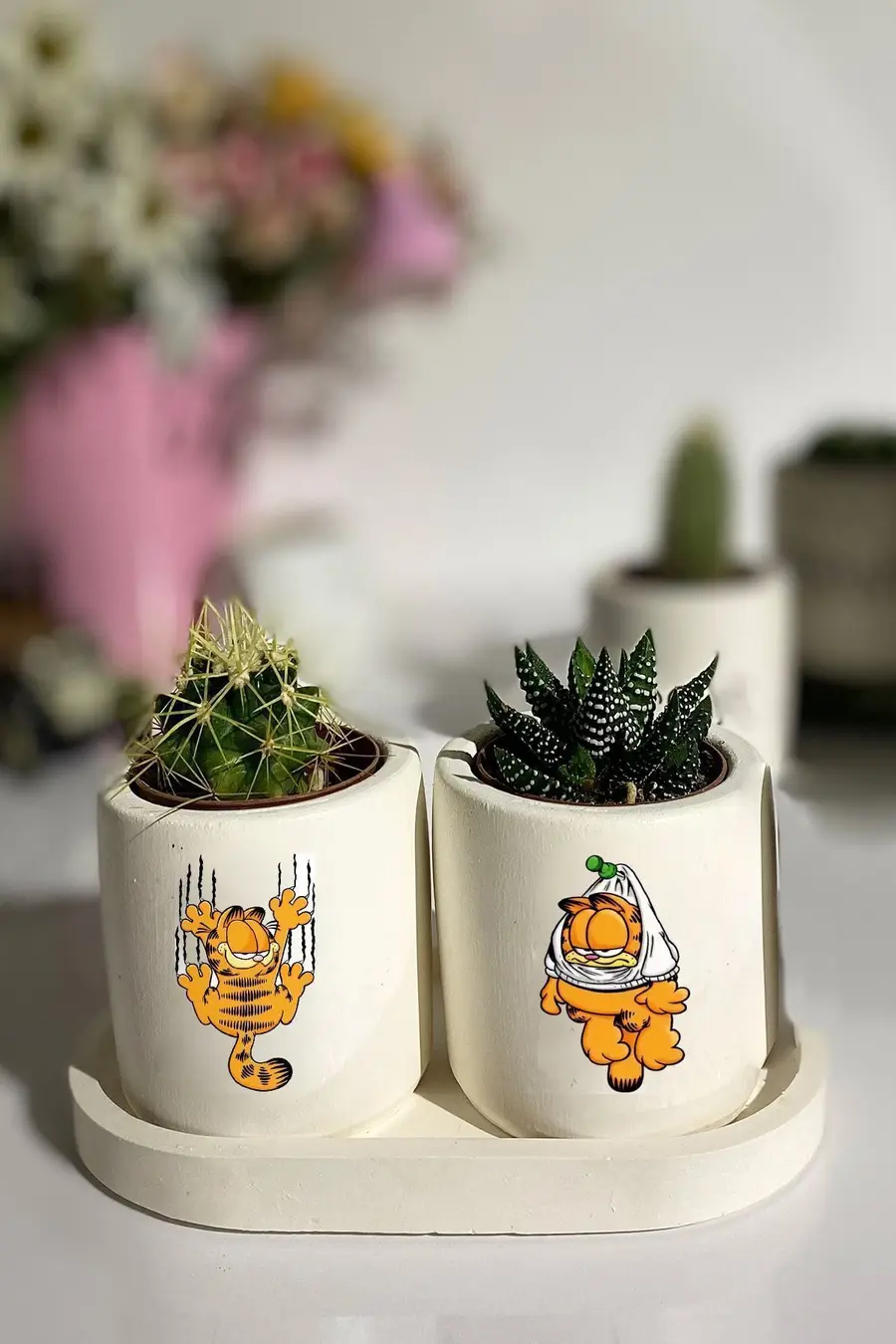 Tabaklı Arı Maya Baskılı Mini Saksı Seti Hediyelik Dekoratif - 1. görsel