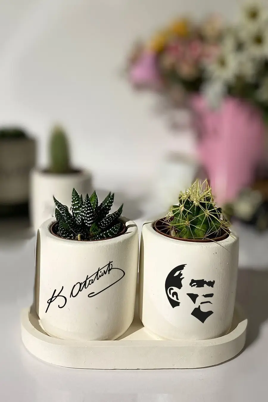 Tabaklı Atatürk Baskılı Mini Saksı Seti Hediyelik Dekoratif - 1. görsel