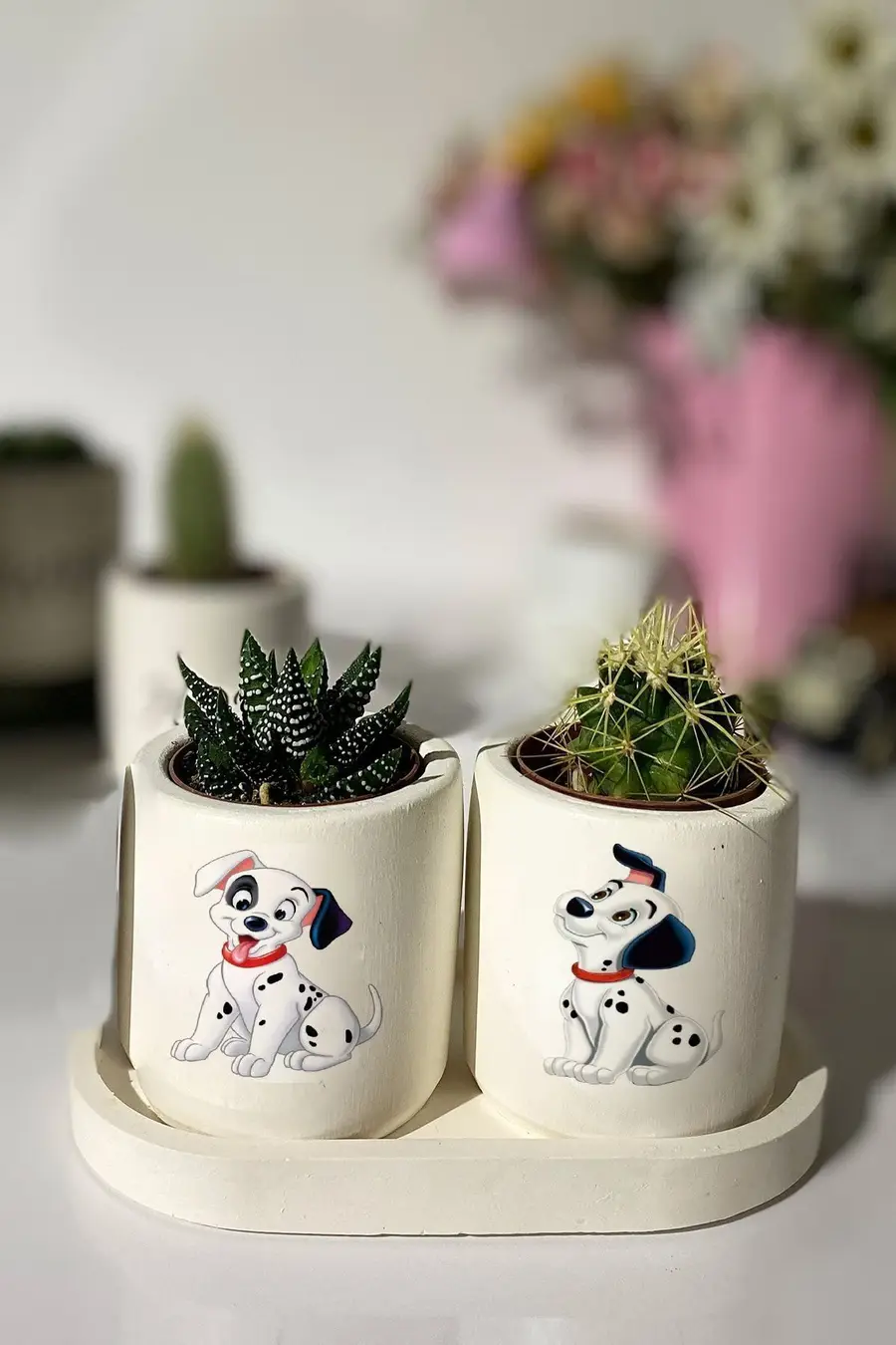 Tabaklı Dalmaçya Baskılı Mini Saksı Seti Hediyelik Dekoratif - 1. görsel