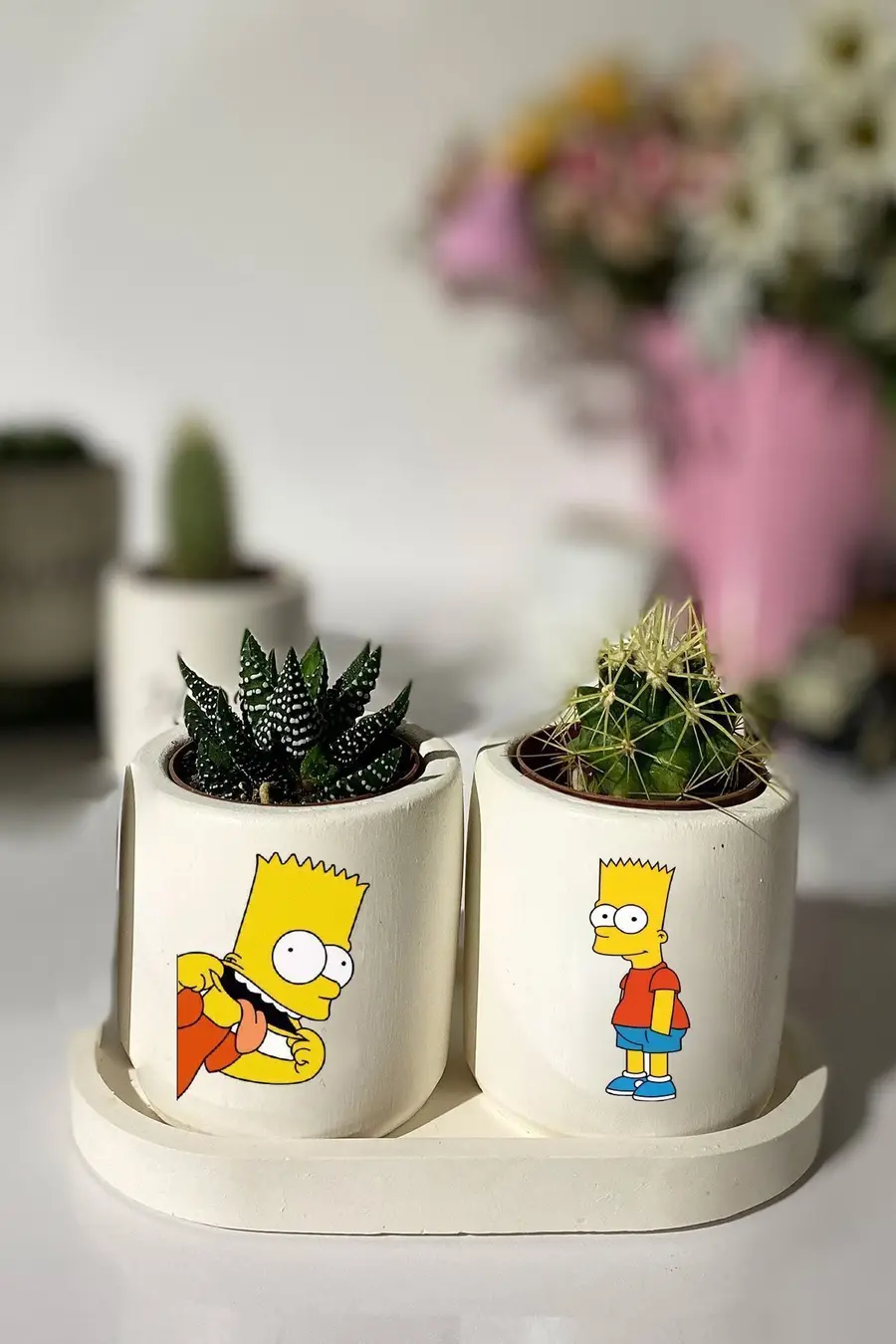 Tabaklı Simpson Baskılı Mini Saksı Seti Hediyelik Dekoratif - 1. görsel