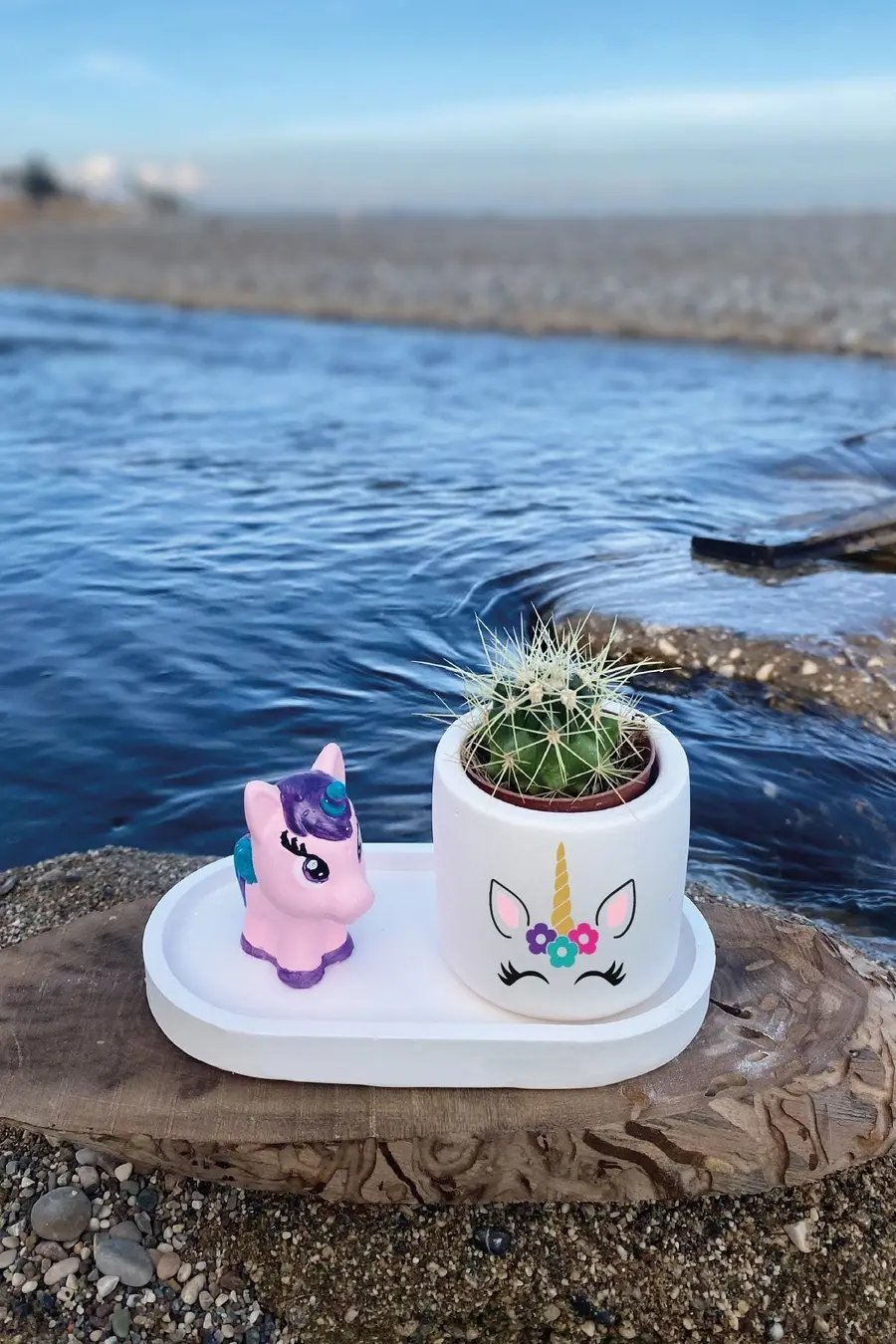 Tabaklı Unicorn Desen Ve Objeli Özel El Boyaması Saksı Seti - 1. görsel