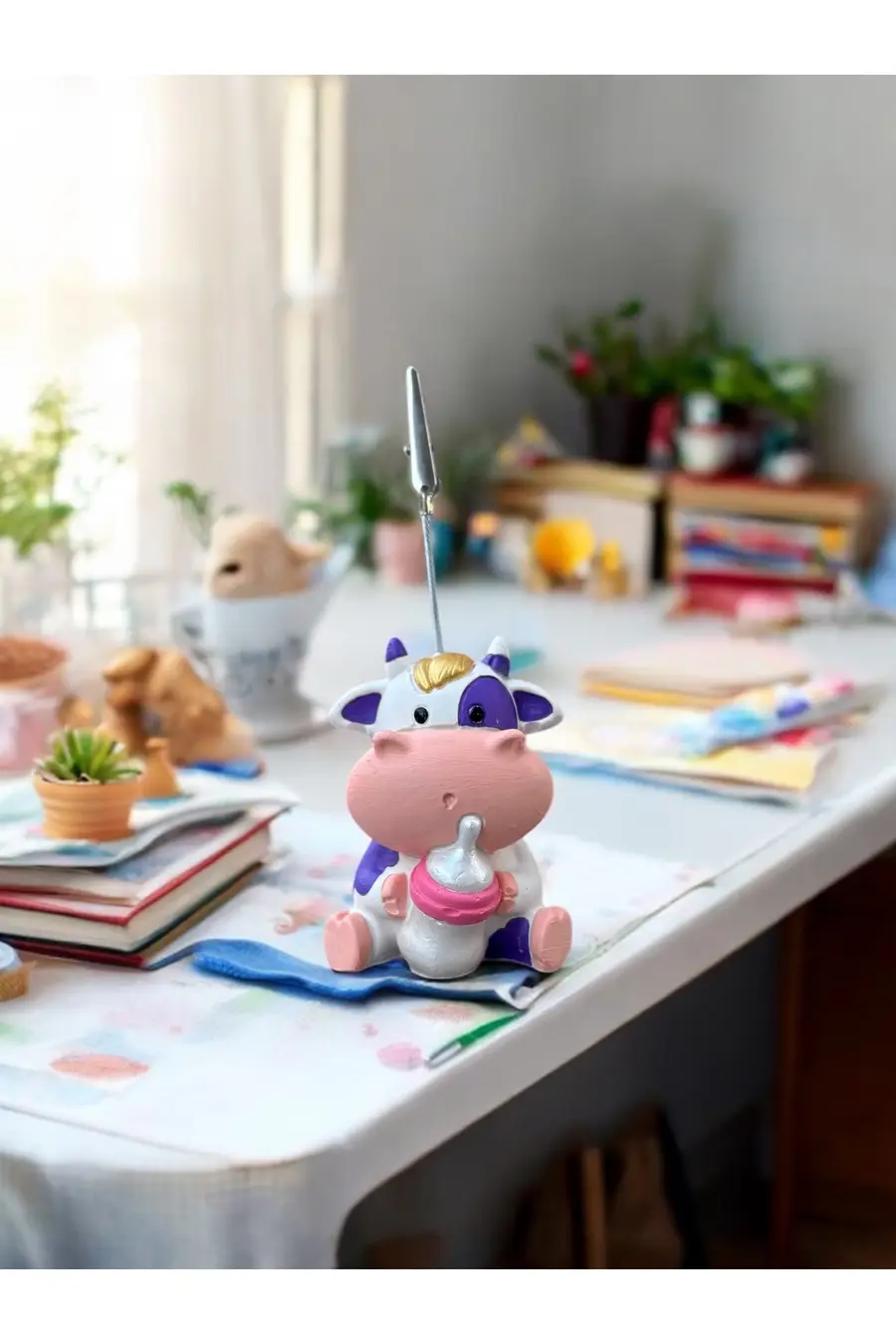 Tatlı Mor Biberonlu İnek Kawaii Fotoğraf Tutucu Not Tutacak Tutacağı Ofis Hediyelik - 1. görsel