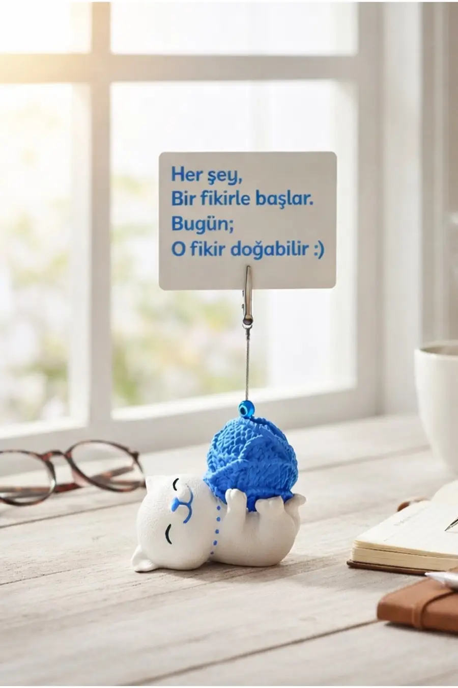 Toptan Sevimli Kedi Notluk - 10 Adet Mavi Fotoğraf Tutucu - Masaüstü Not Tutucu - Kartvizit Tutucu - 1. görsel