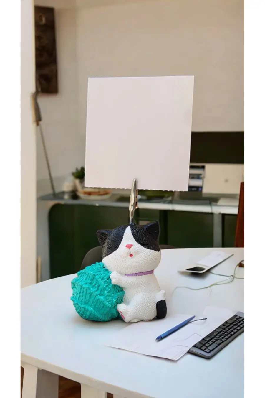 Turkuaz Yumaklı Sevimli Kawaii Kedi Fotoğraf Not TutAcak Ofis Hediyelik - 1. görsel