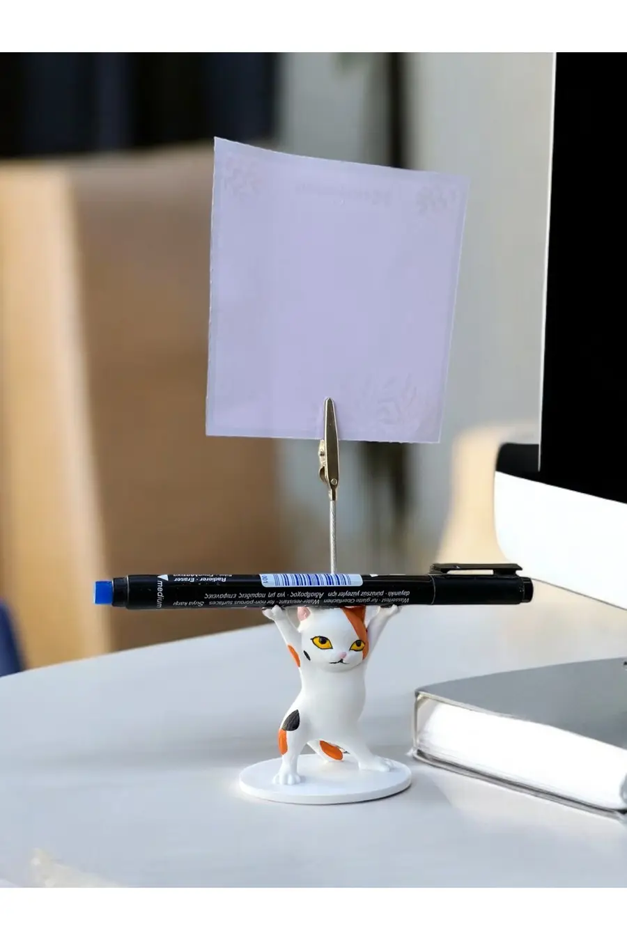 Turuncu Benekli Kalem Tutabilen Dansçı Kedi Fotoğraf Not Tutacağı Ofis Masası Hediyelik - 1. görsel