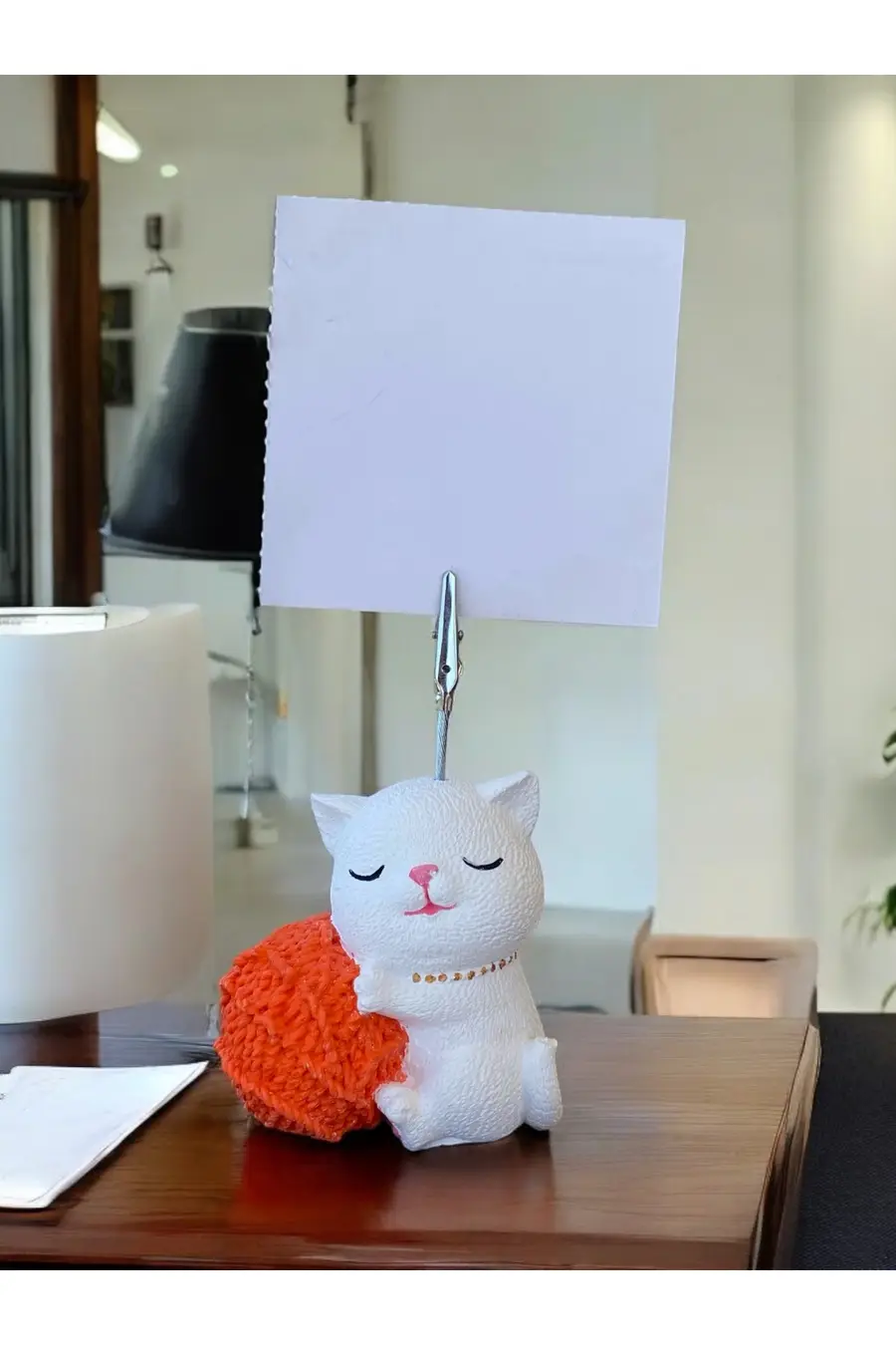 Turuncu Yumaklı Oturan Kawaii Kedi Temalı Not Tutacağı Fotoğraf Tutacak Tutucu Ofis Hediyelik - 1. görsel