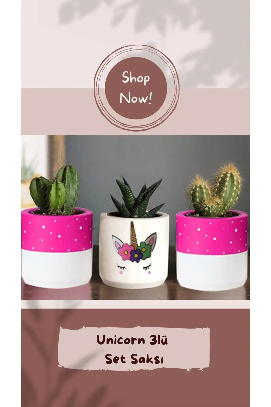 Unicorn Desenli Saksı Üçlü Set- Küçük Boy Sukulent Saksısı Çizim Unicorn Kalemlik - 1. görsel