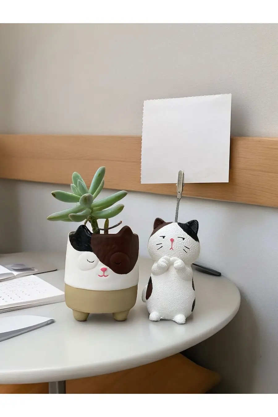 Utangaç Kedi Temalı Not Tutucu ve Kedi Saksı Seti Hediyelik Ofis seti - 1. görsel