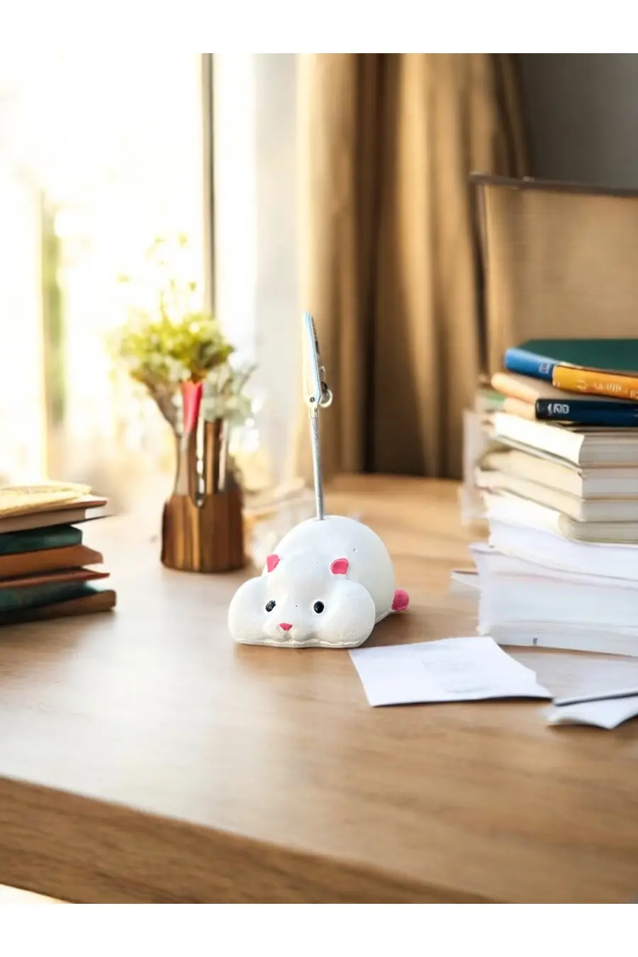 Yatan Kawaii Sevimli Beyaz Hamster Fotoğraf ve Not Tutucu - Ofis Masa Not Tutacağı - 1. görsel