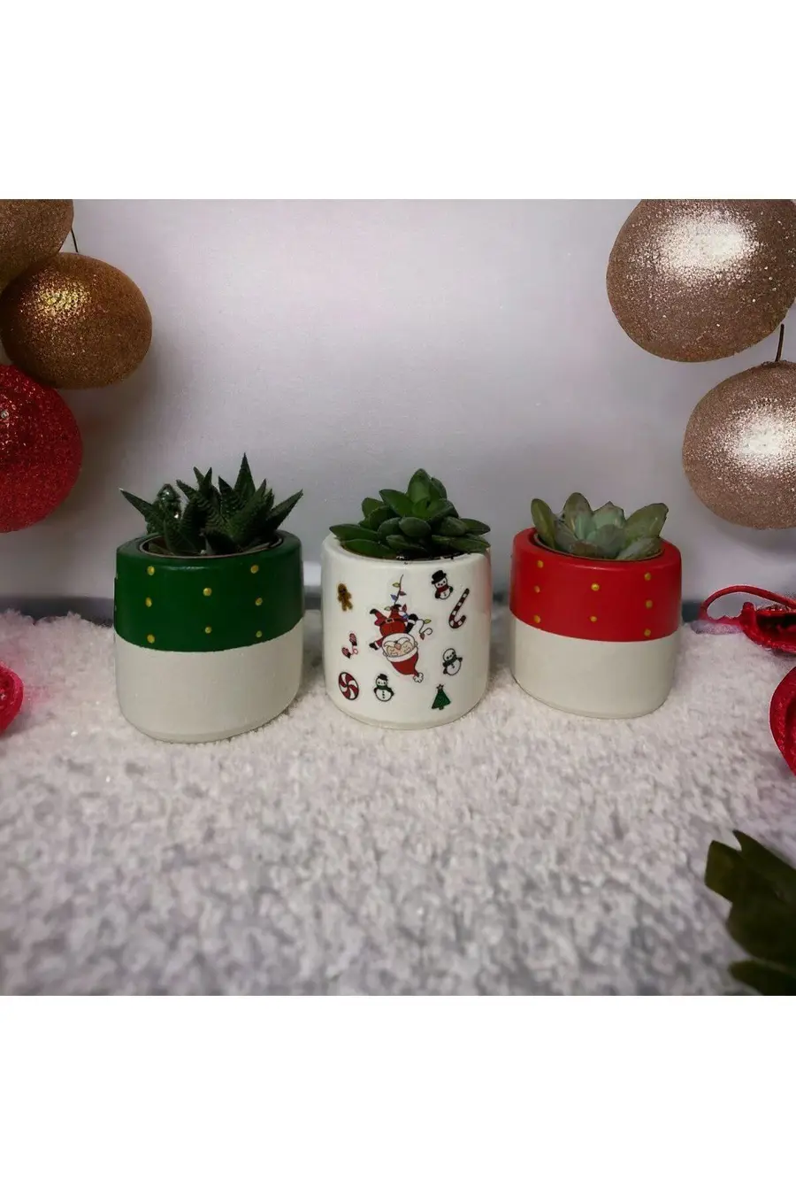 Yılbaşı Hediyesi Noel Baba Baskılı 3lü Saksı Seti (ÇİÇEKLİ) - 1. görsel