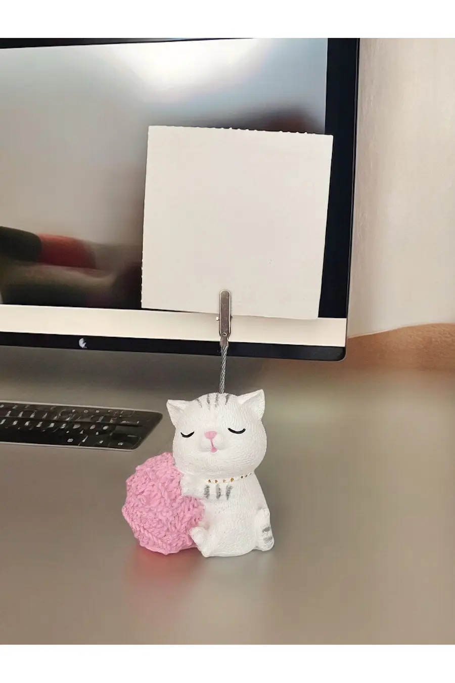 Yumak tutan kedi not - fotoğraf tutuculu biblo obje - 1. görsel